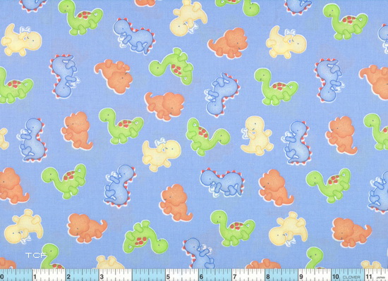 Baby Dinos Nursery Blue Orange Lime Toss Fabric